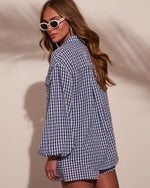 Sun Weathered Gingham Print Button Down Top