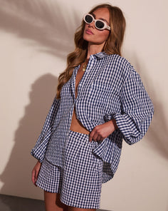 Sun Weathered Gingham Print Button Down Top