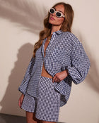 Sun Weathered Gingham Print Button Down Top