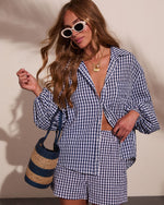 Sun Weathered Gingham Print Button Down Top