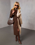 Amaranta Belted Colorblock Wool Coat