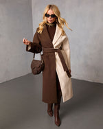 Amaranta Belted Colorblock Wool Coat