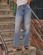 Vintage Wash % VICI Icon Super Stretch High Rise Straight Jeans-5