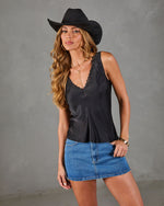 Black % Glow Return Satin Lace Trim Tank Top-5