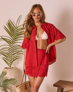 Riviera Reverie Eyelet Wrap Tie Mini Skirt