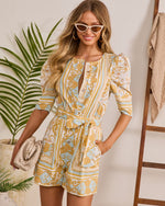 Golden Shore Nautical Print Waist Tie Romper