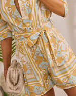 Golden Shore Nautical Print Waist Tie Romper