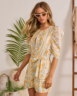 Golden Shore Nautical Print Waist Tie Romper