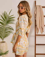 Golden Shore Nautical Print Waist Tie Romper