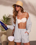 Pure Closet Striped Linen Blend Button Down Top