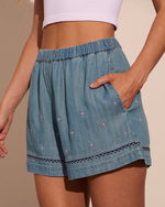 Coastal Weekend Embroidered Chambray Shorts