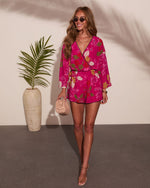 Evening Romance Tropical Floral Wrap Tie Romper