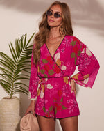 Evening Romance Tropical Floral Wrap Tie Romper