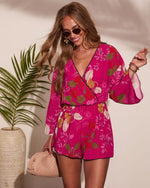 Evening Romance Tropical Floral Wrap Tie Romper