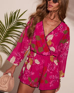 Evening Romance Tropical Floral Wrap Tie Romper