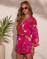 Evening Romance Tropical Floral Wrap Tie Romper