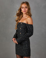 Curtain Call Tweed Off the Shoulder Sequin Mini Dress