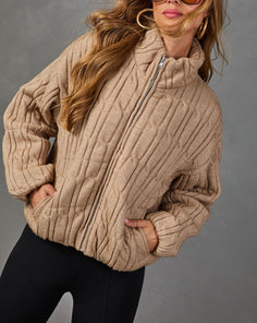 Luxe Embrace Cable Knit Funnel Neck Jacket
