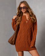 Hot Cider Cable Knit Mini Sweater Dress