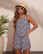 Seaside Muse Eyelet Gingham Print Romper