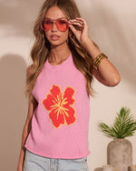 Island Blossom Knit Tropical Floral Sweater