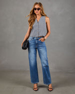 Minimal Romance Linen Blend Gingham Fringe Hem Top