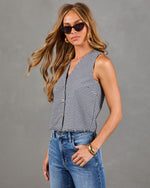 Minimal Romance Linen Blend Gingham Fringe Hem Top