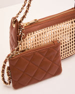 Ramirez Open Knit Vegan Leather Trim Crossbody Bag