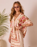 Hibiscus Haze Abstract Printed Button Up Top