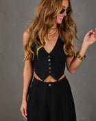 Black % Leva Button Up Vest-1