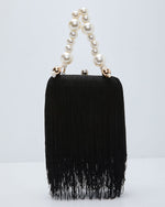 Jacqelin Fringe Faux Pearl Top Handle Bag