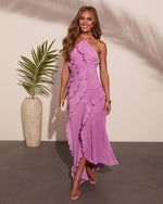 Villa Romance Ruffle Halter Neck Midi Dress