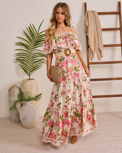 chinese dress ladies Sadie Floral Belted Maxi – the statement society main image 1
