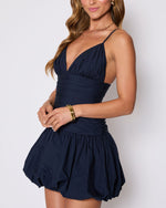 Navy % Hamptons Smocked Bubble Hem Mini Dress-3