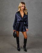 Thea Satin Lace Trim Waist Tie Mini Dress