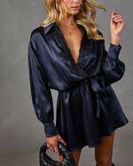 Thea Satin Lace Trim Waist Tie Mini Dress