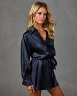 Thea Satin Lace Trim Waist Tie Mini Dress