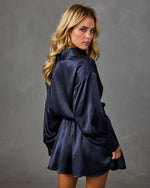 Thea Satin Lace Trim Waist Tie Mini Dress