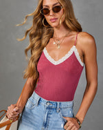 Painted Bloom Ribbed Lace Trim Cami