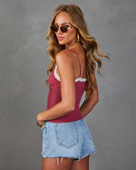Painted Bloom Ribbed Lace Trim Cami