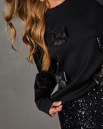 Joni Knit Soft Form Bow Accent Sweatshirt