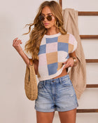 Alluring Charm Knit Color Block Checkered Top