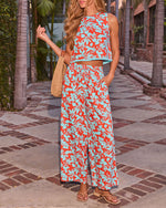 Mood Boost Tropical Print Drawstring Linen Blend Pants