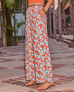 Mood Boost Tropical Print Drawstring Linen Blend Pants