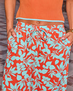 Mood Boost Tropical Print Drawstring Linen Blend Pants
