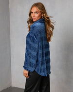 Teal/Blue %  Bette Textured Velvet Button Down Top-4