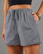 Minimal Romance Linen Blend Drawstring Gingham Shorts
