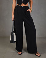Black % Leva Pocketed Wide Leg Pants-6