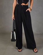 Black % Leva Pocketed Wide Leg Pants-1