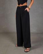 Black % Leva Pocketed Wide Leg Pants-3